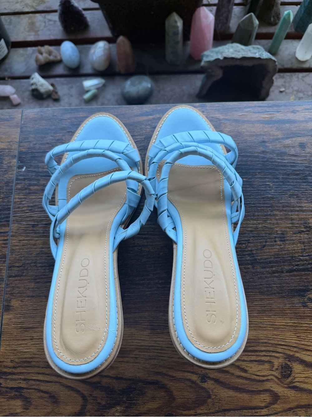 Shekudo Gordons Baby Blue Summer Bay Leather Heeled Sandals - Picture 4 of 5